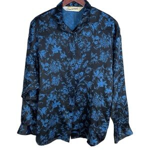 Diane Von Furstenberg Vintage Button Down Black and Blue Blouse Size 12